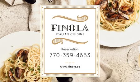 Italian Restaurant with Seafood Pasta Dish Business card Design Template