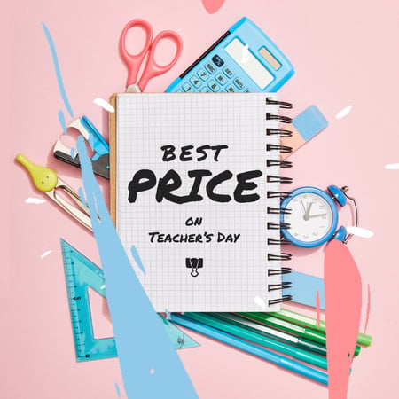 Platilla de diseño Teacher's Day Sale Offer with Stationery Frame Animated Post