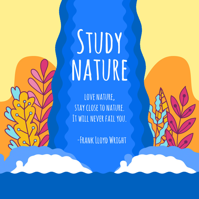 Nature Studies with Beautiful Plants by Waterfall Animated Postデザインテンプレート