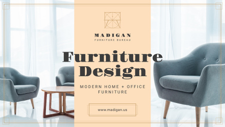 Designvorlage Furniture Design Studio Ad with Armchairs in Grey für Presentation Wide