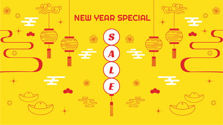 Атрибуты новогодней распродажи в китайском стиле Title – шаблон для дизайна