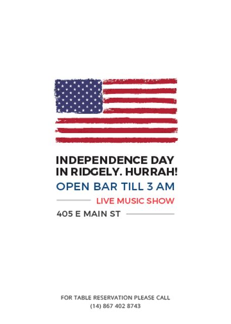 Independence Day Invitation USA Flag on White Flayer Design Template