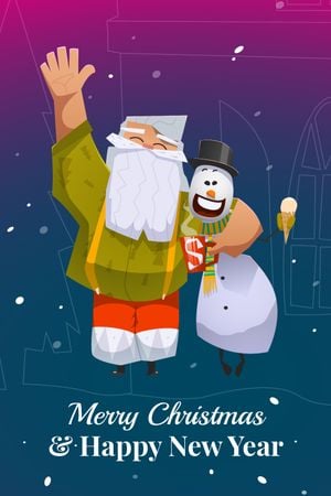 Christ,as greeting Santa Claus with snowman Tumblr Design Template