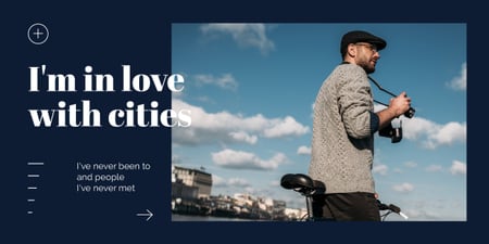 Designvorlage Man with camera on bike in city für Image