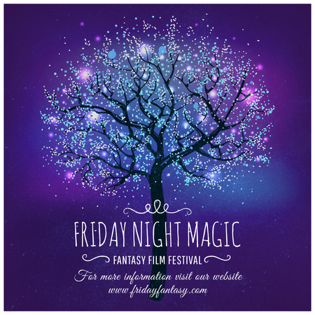 Plantilla de diseño de Invitación del festival de cine de fantasía con árbol mágico Instagram AD 