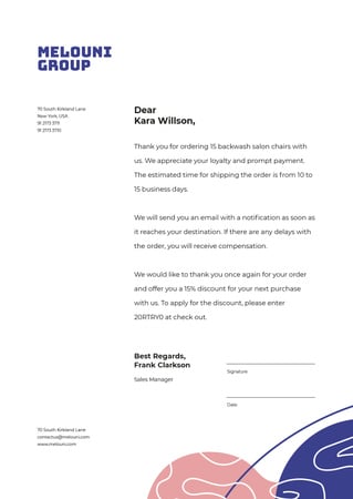 Plantilla de diseño de Business Company order confirmation and gratitude Letterhead 