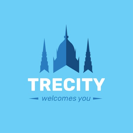 Old City Building Icon in Blue Logo Design Template