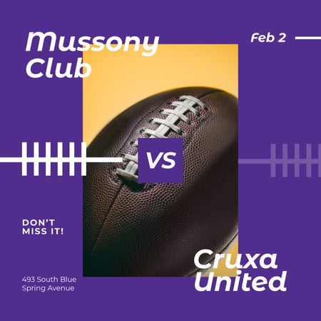 Football Match Announcement Rugby Ball Instagram Design Template
