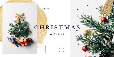 Ontwerpsjabloon van Twitter van Stylized Christmas Tree and Gifts