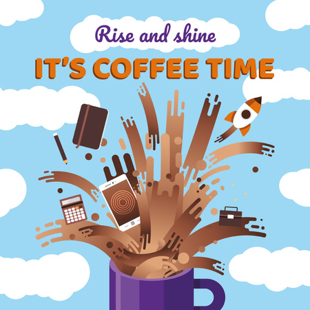 Creative icons in Coffee splash Instagram AD Design Template