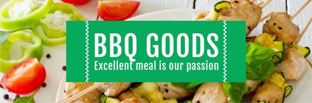 Plantilla de diseño de BBQ Food Offer with Grilled Chicken on Skewers Email header 