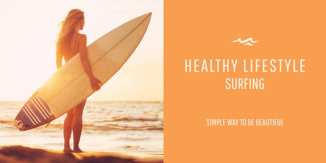 Surfing lifestyle with Young Girl Image Design Template