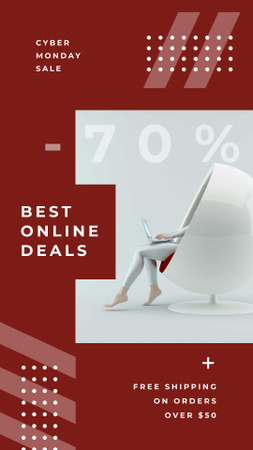 Cyber Monday Ad Girl working on laptop in ball chair Instagram Story Design Template