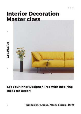Plantilla de diseño de Interior decoration masterclass with Sofa in yellow Invitation 