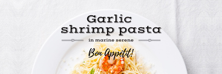 Ontwerpsjabloon van Twitter van garlic shrimp pasta poster