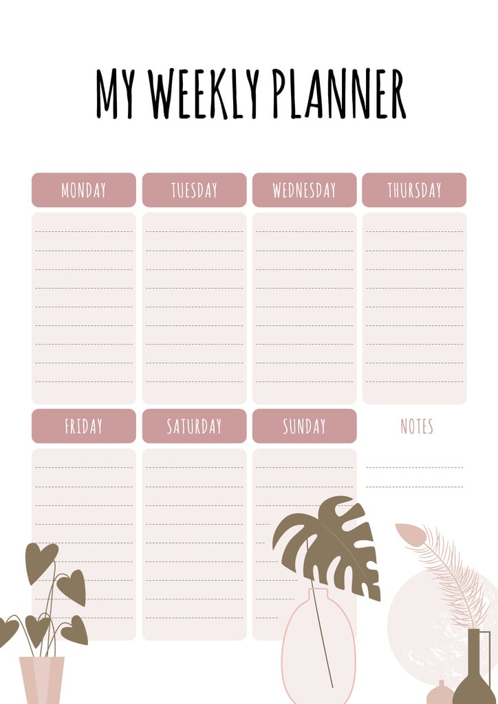 Weekly Planner with Flowers Pots Schedule Planner Design Template