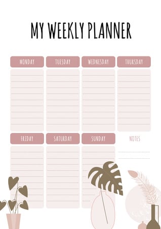 Szablon projektu Weekly Planner with Flowers Pots Schedule Planner