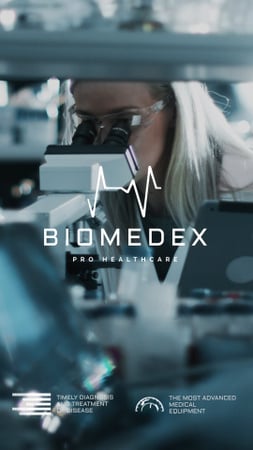 Scientist Working by Microscope in Blue Instagram Video Story Design Template