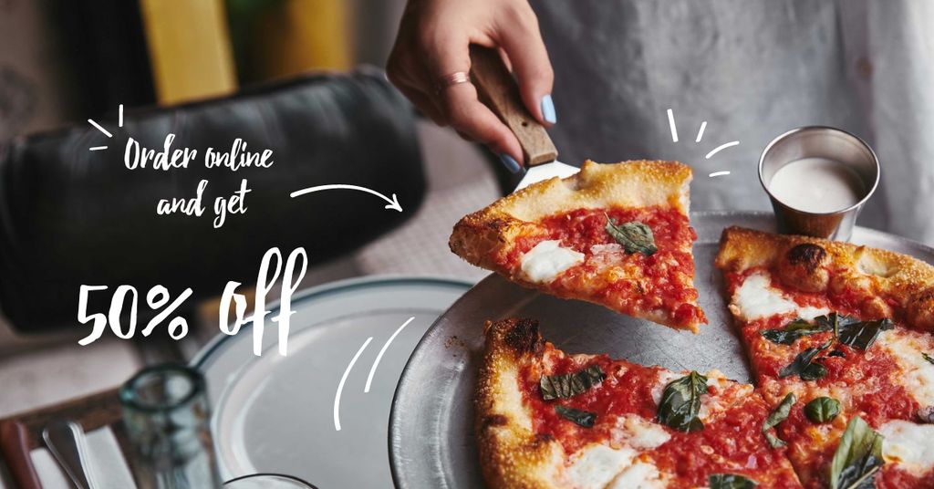 Plantilla de diseño de Pizzeria Online order promo Facebook AD 
