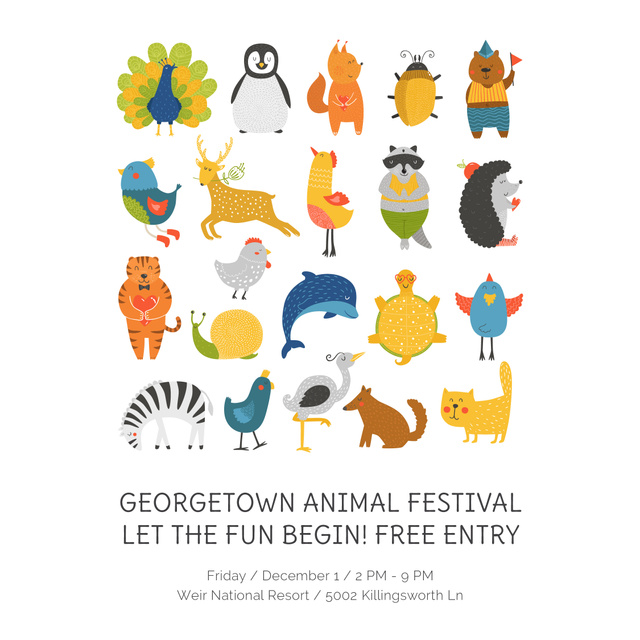Modèle de visuel Animal Festival Announcement with Animals Icons - Instagram AD