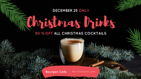 Christmas Drinks Offer Glass with Eggnog FB event cover Design Template