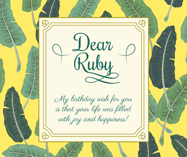 Designvorlage Birthday Greeting on Tropical leaves für Facebook