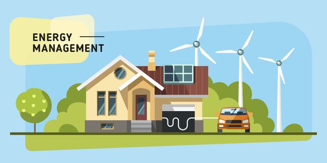 Energy Saving Technologies with Cute Illustration Image Design Template