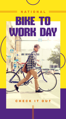 Man riding bicycle on Bike to Work Day Instagram Story Šablona návrhu