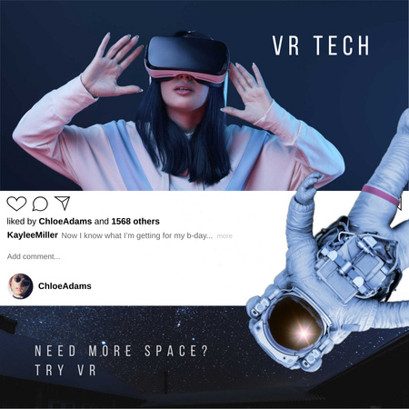 Futuristic technology with Woman in VR glasses Animated Post Design Template