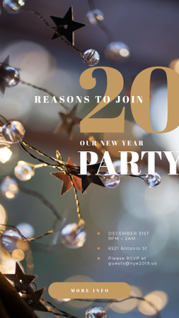 Designvorlage New Year Party Invitation with Shiny Christmas decorations für Instagram Story