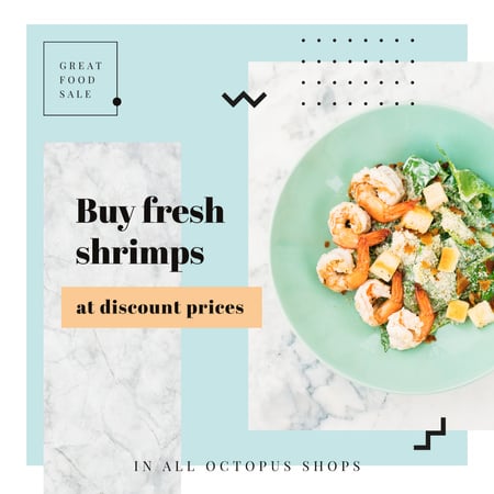 Fresh salad with shrimps for Food Sale Instagram AD Design Template