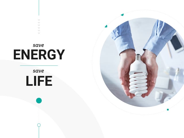 Energy Saving Light Bulb in hands Presentation – шаблон для дизайна