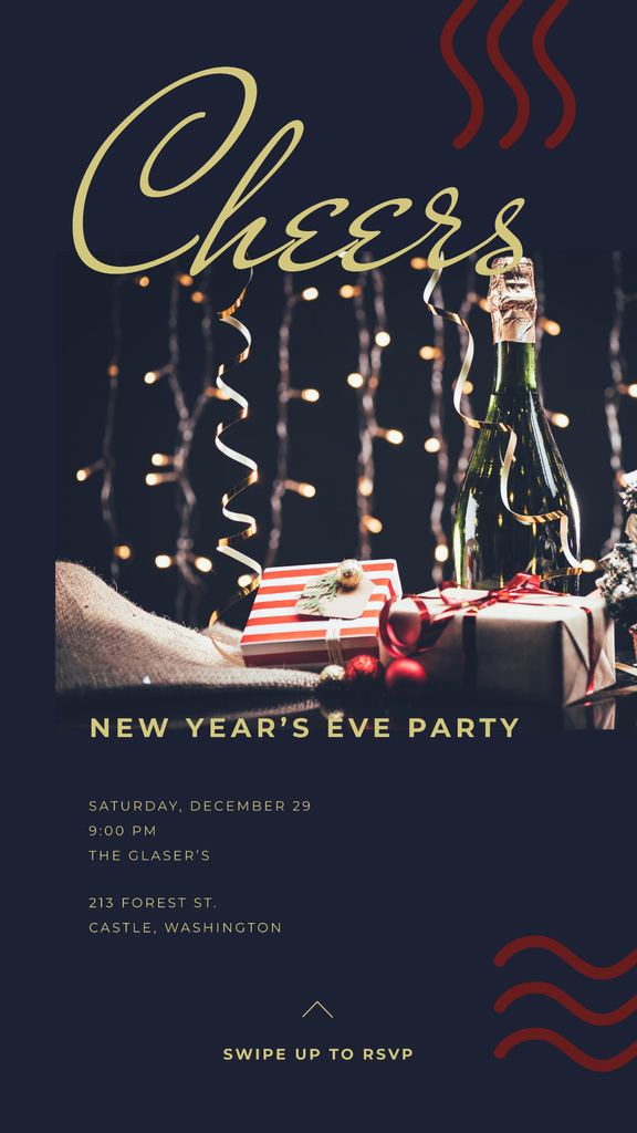 New Years Party with Christmas gift boxes Instagram Story Design Template
