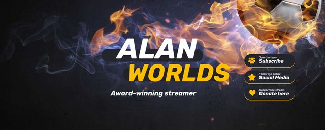 Sport Game Stream with Soccer Ball on Fire Twitch Profile Banner Design Template