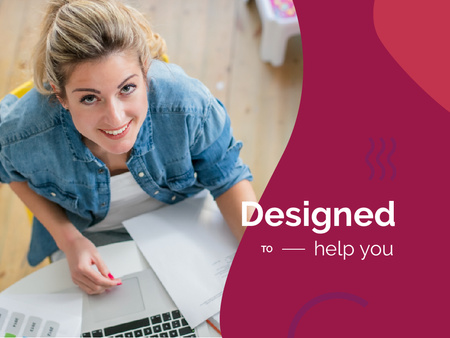 Professional Design with Woman Working by Laptop Presentation Tasarım Şablonu