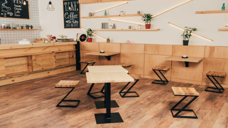 Cozy wooden empty Coffee Shop Zoom Background – шаблон для дизайну