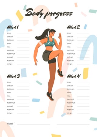 Body Progress Schedule Planner with Woman doing Workout Schedule Planner Modelo de Design
