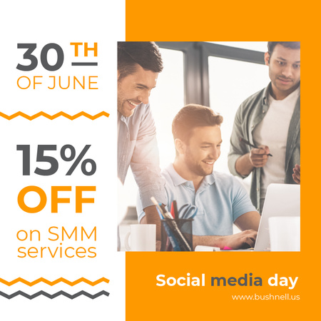 Social Media Day Offer Team Working by Laptop Instagram Design Template