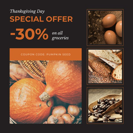 Thanksgiving Day feast concept Instagram AD Design Template
