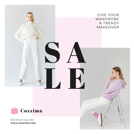 Clothes Sale Woman in White Clothes Instagram Design Template