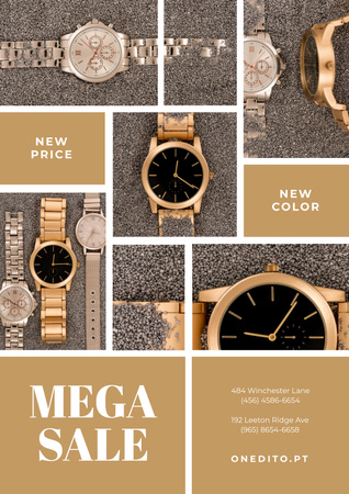 Luxury Accessories Sale with Golden Watch Poster Design Template
