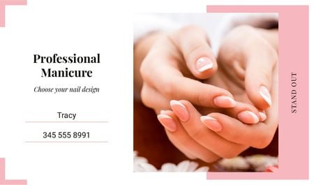 Female hands with manicure Business card Design Template