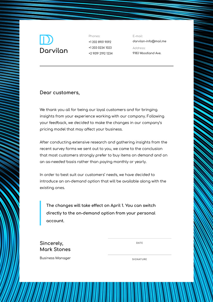 Business Company changes notification Letterhead Modelo de Design