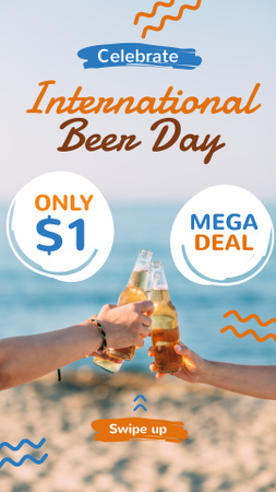 Szablon projektu Beer Day Sale People Clinking Bottles at the Beach Instagram Story