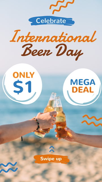 Beer Day Sale People Clinking Bottles at the Beach Instagram Story – шаблон для дизайну