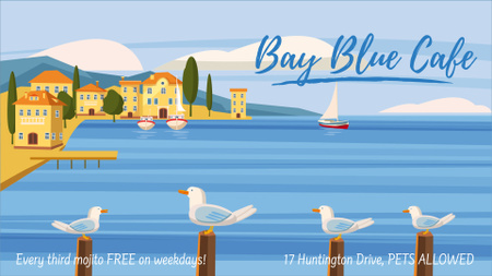 Seagulls at pier in Mediterranean town Full HD video Šablona návrhu