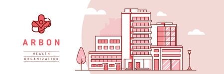Egészségügyi szervezet modern kórházépülettel Twitter tervezősablon