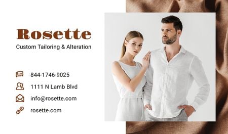 Plantilla de diseño de Atelier Ad with Couple in White Clothes Business card 