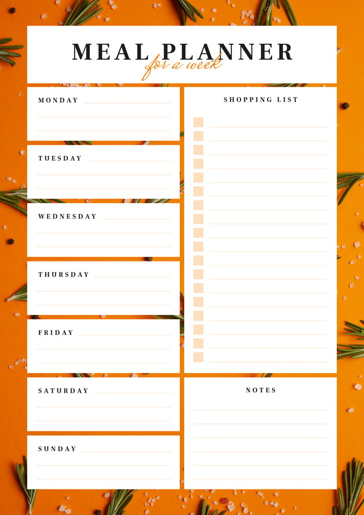 Weekly Meal Planner in Orange Frame Schedule Plannerデザインテンプレート