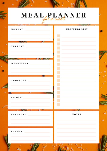 Weekly Meal Planner in Orange Frame Schedule Plannerデザインテンプレート